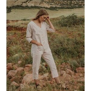 Happy French Gang Victor Pink Jumpsuit Small /‎ Medium Patterned Romper V-Neck